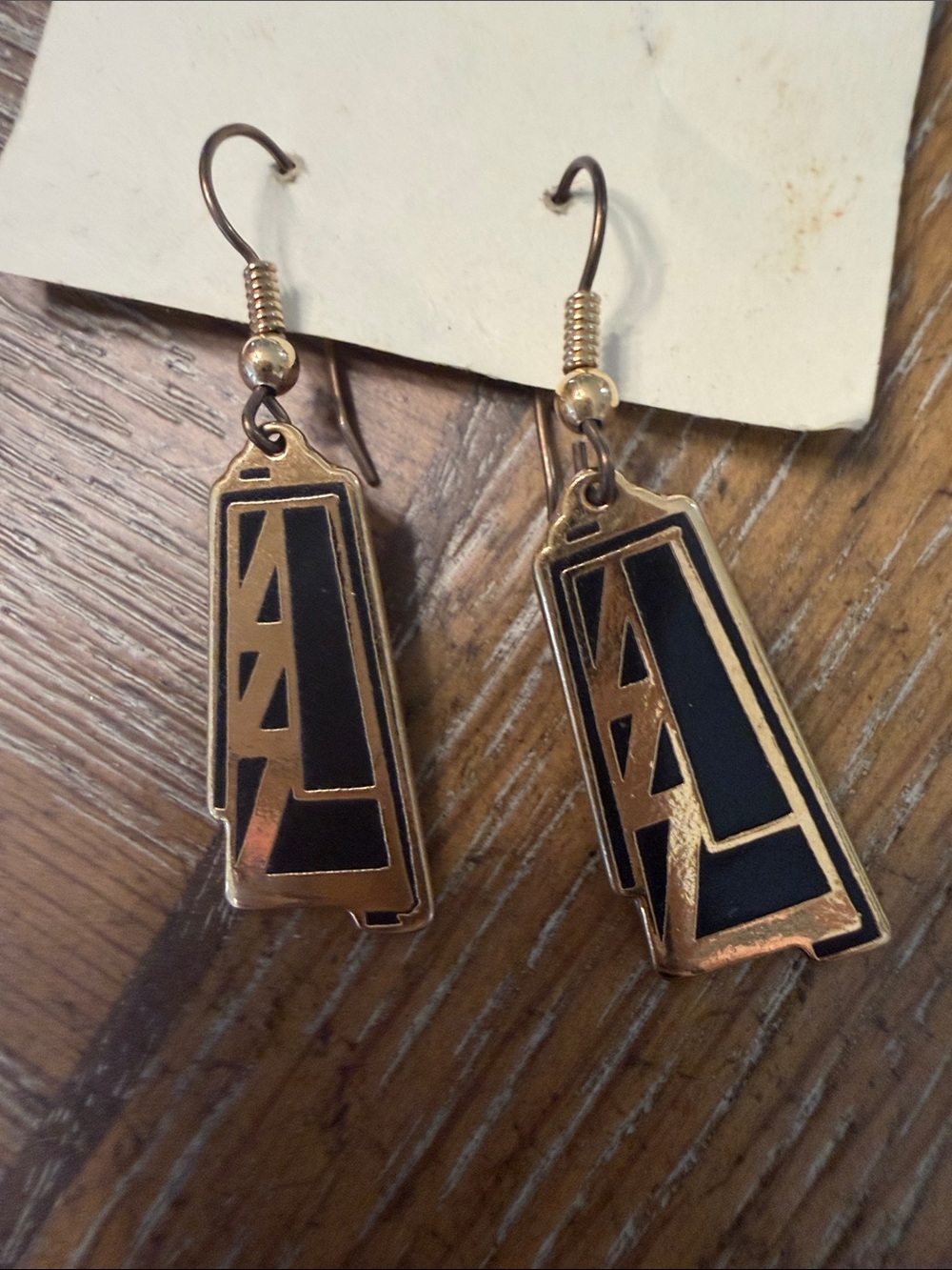 Vintage Laurel Burch Signed black enamel geometric art deco earrings